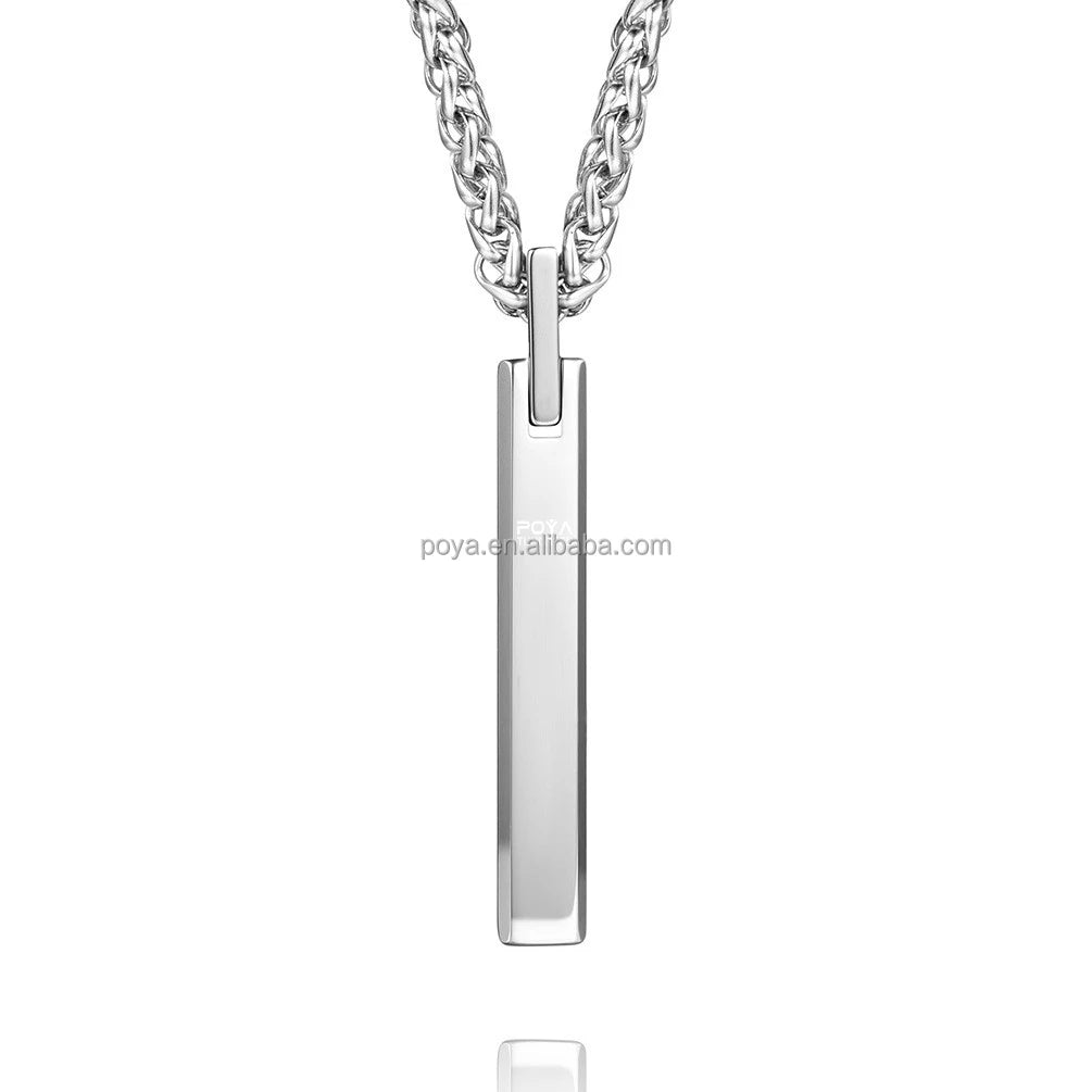 POYA Simple High Polished Silver Tungsten Carbide Pendant for Men Women Personality Engraved Text