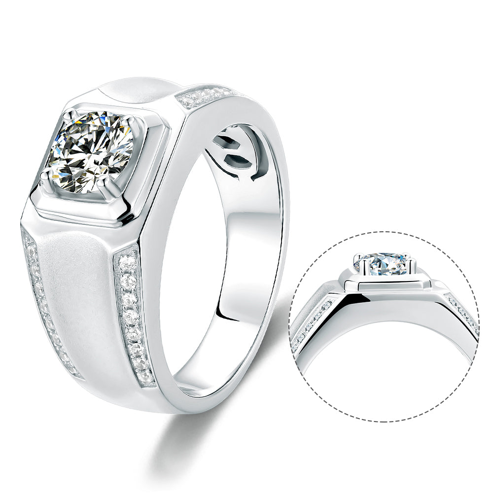 Abiding Fashion Jewelry 925 Sterling Silver White Gold Plated 1Ct Moissanite Diamond Engagement Ring Men for Wedding