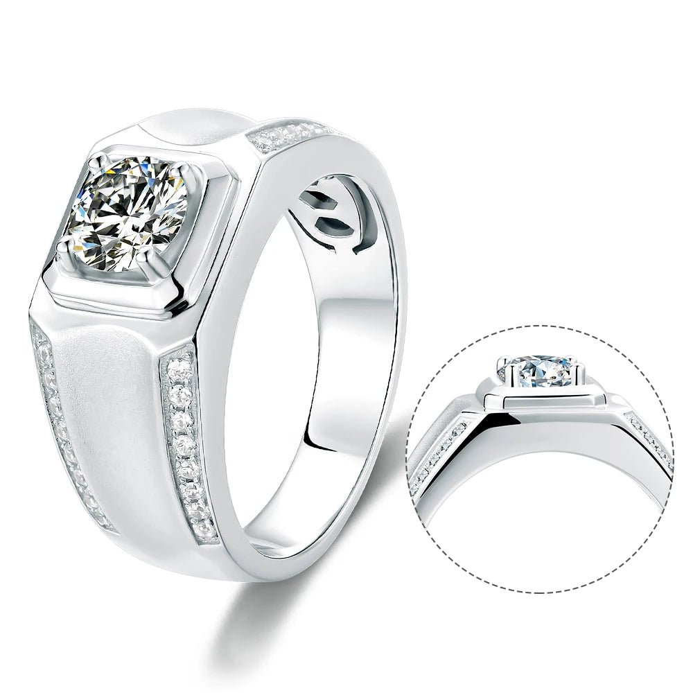 Abiding Fashion Jewelry 925 Sterling Silver White Gold Plated 1Ct Moissanite Diamond Engagement Ring Men for Wedding
