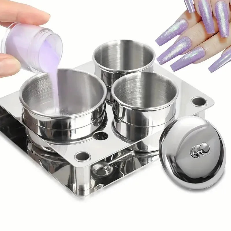 3Pcs Stainless Steel Liquid Cup Nail Powder Container Dappen Dish Cups for Nail Art