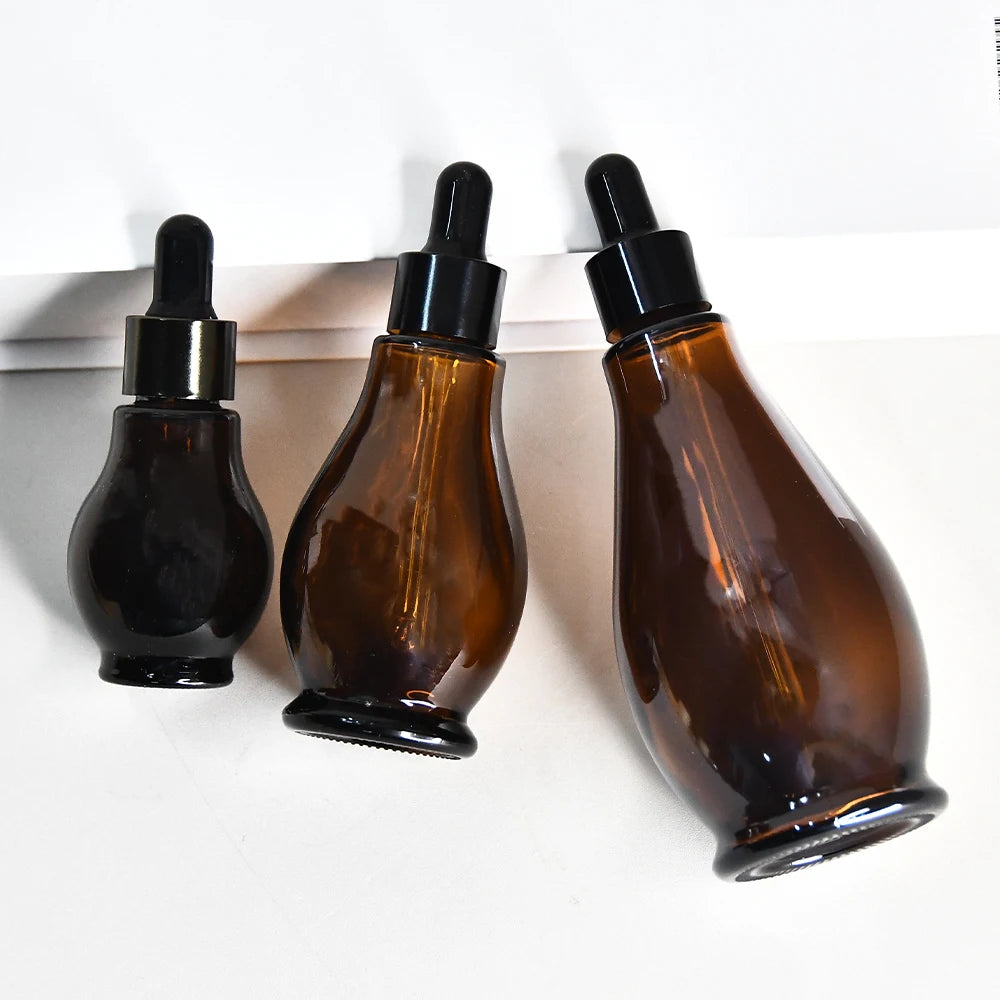 Luxury Cosmetic  30ml 50ml 100ml Gourd Shape Pipette Bottle  Glass Amber Dropper Bottles for Essential Oils