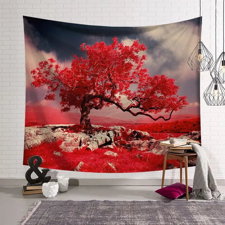 Custom Natural Forest Landscape Printed Hippie Polyester Wall Hanging Bohemian Tapestry