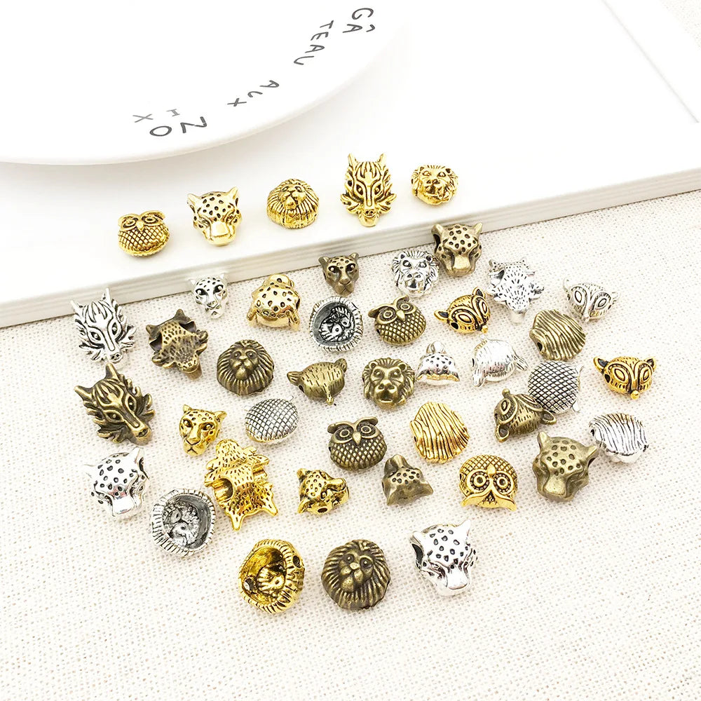 42pcs Small Alloy Animal lion Head Spacer Big Hole Charm Beaded for Jewelry Finding Bracelet Making