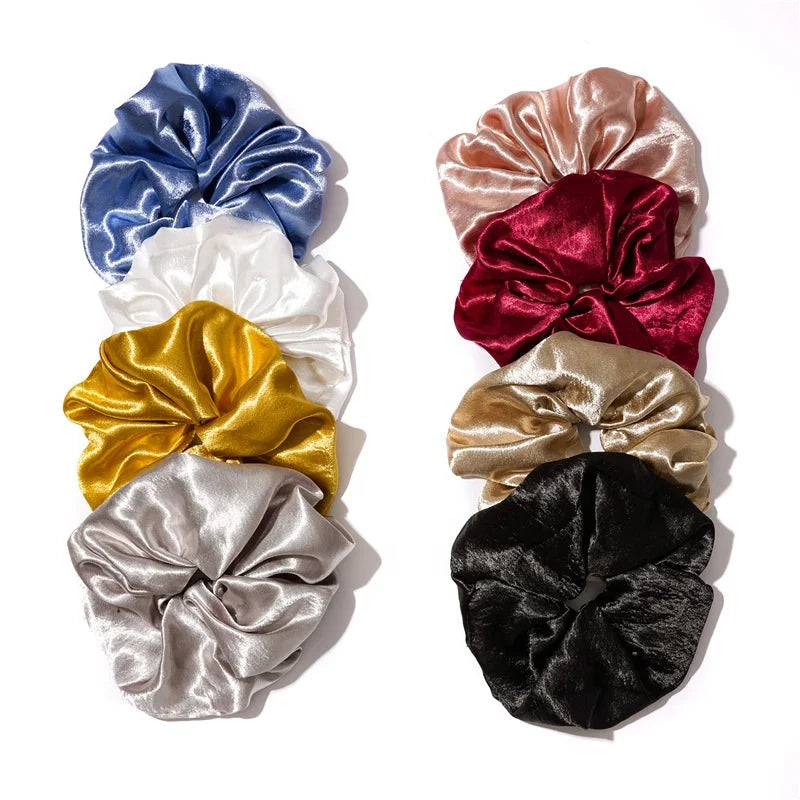 MIO Solid Colors Hair Bands New Design Fashion Luxury Large Big Oversized Plain Satin Silk Hair Scrunchies