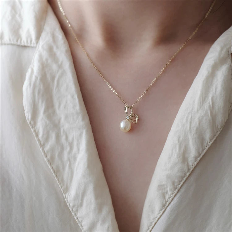 Gold Color 2025 925 Sterling Silver Butterfly Pearl Jewelry Pendant Necklace