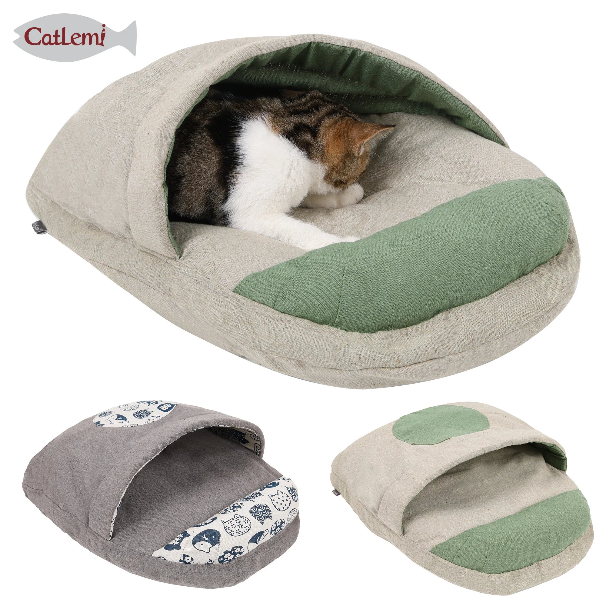Winter Self-Warming Beds for Cats Unique Print Cat Sack Bag with Comfortable Pillow