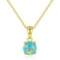 Trendy 925 Sterling Silver 18k Gold Plated Natural Round Fire Opal Pendant Necklace for Women Girls