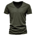 2025 High Quality 100% Cotton V-Neck Plus Size Knitted Blank Design Printed Custom Logo Men's T-Shirts MegaBDM