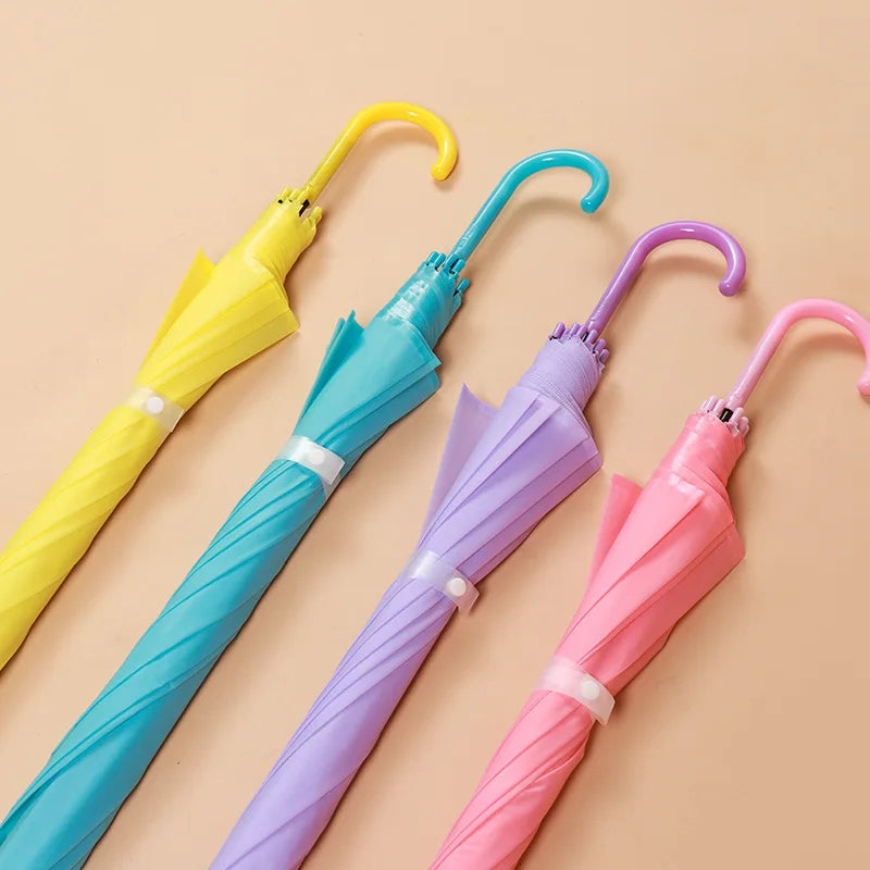 Modern Small Straight Auto-Open Clear PVC Umbrella for Adults Colorful Logo Printed Handle Manual Control Transparent Fabric