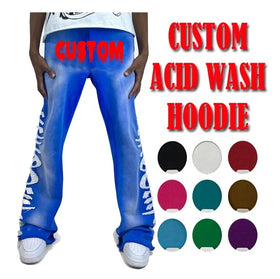 Custom Acid Wash Embroidery Sweatpants logo Cotton Oversized Pants Mens Flare Sweatpants Acid Vintage Wash Sweatpants