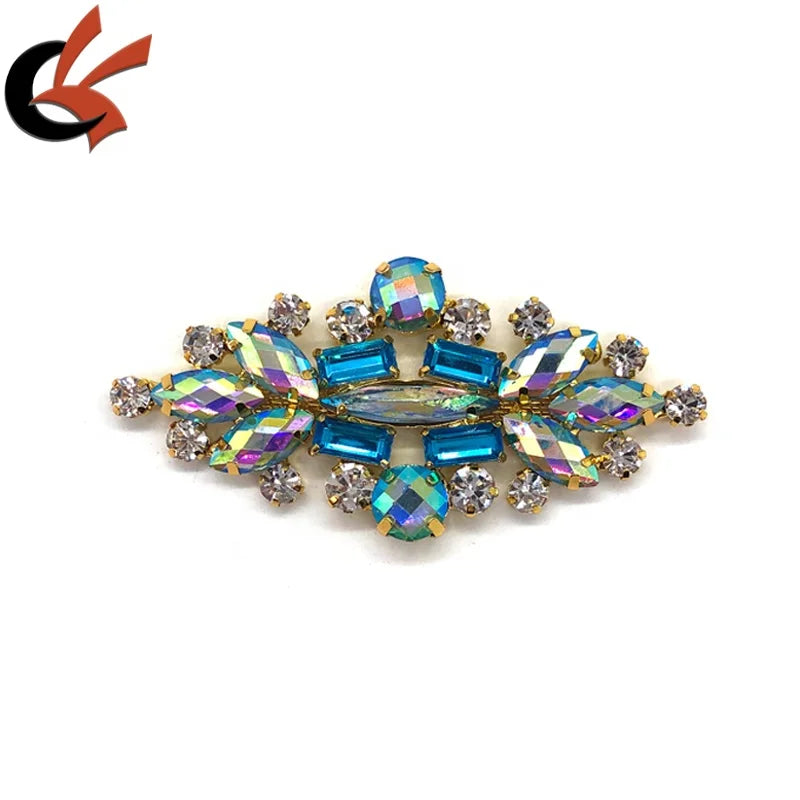 Wholesale Customized Costume Decoration Drop-Shaped Sew-On Alloy Rhinestone Appliques Embellishment with Loose Rhinestones