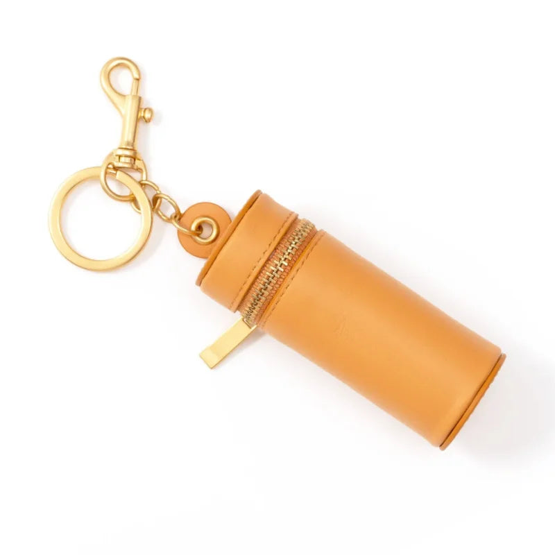 PU Leather Zipper Fashion Lipstick & Chapstick Case with Keyring Holder and Keychain for Women