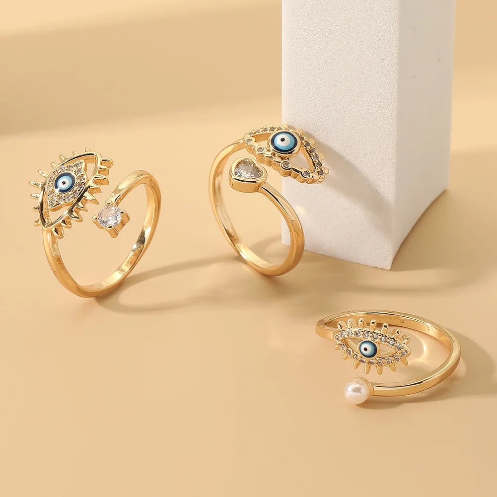 Women's New Vintage Hiphop Eye Ring Jewelry Inlaid Zircon Personalized Drip Oil Devil's Eye Tail Ring