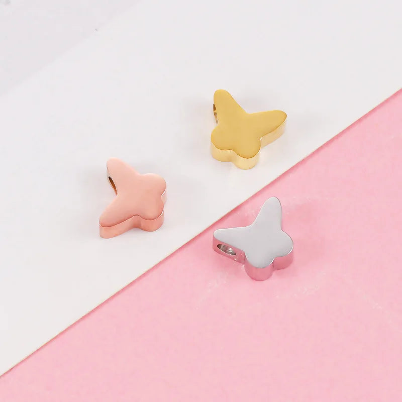 BASQUESUN New Mirror Stainless Steel Small Hole Bead DIY Butterfly Customizable Laser Pendant Accessories