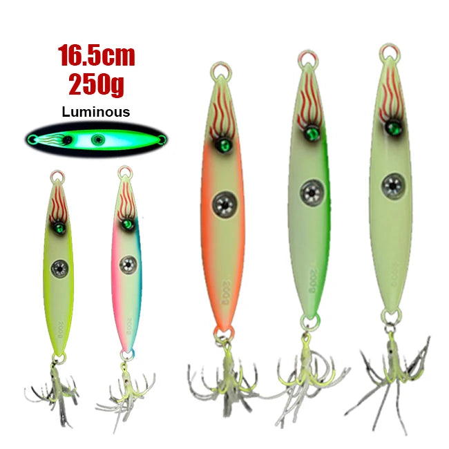 GS Metal Jigs 250g Slow Pitch Jigging Lure With Glow Zebra Lead Fish Metal Slow Jig