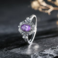 Vintage Style 925 Sterling Silver Ring with Purple Amethyst Stone Floral Design Daily Ring for Women