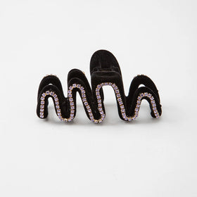 Factory Wholesale Plant Velvet Large Shark Hairgrips Women Hair Claw Clips Black Wave Shape Rhinestone Hair Clips
