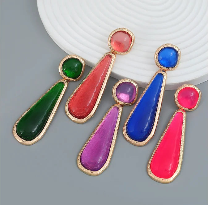 Fashion Colorful Geometric Big Resin Acrylic Long Dangle Earrings for Women Wedding Large Statement Earrings