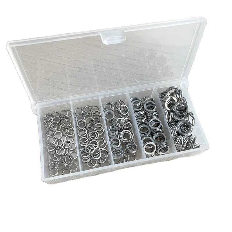 HT001 200pcs 304 Stainless Steel Split Ring Set Fishing Tackle Box Rings Blank Lures Hard Bait 5 Sizes Mixed Fishing Accessories