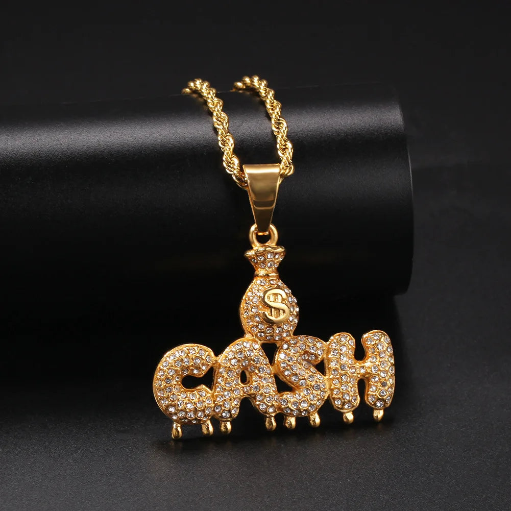 Hot Sale Tide European and American Hip Hop Fashion Dollar Money Bag Cash Water Drops Letter Necklace Men