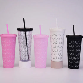 22oz 24oz Water Bottles Abstract Chest Double Wall Acrylic Plastic Tumbler with Straw Tumbler Cups in Bulk Cartoon Plastic Cup
