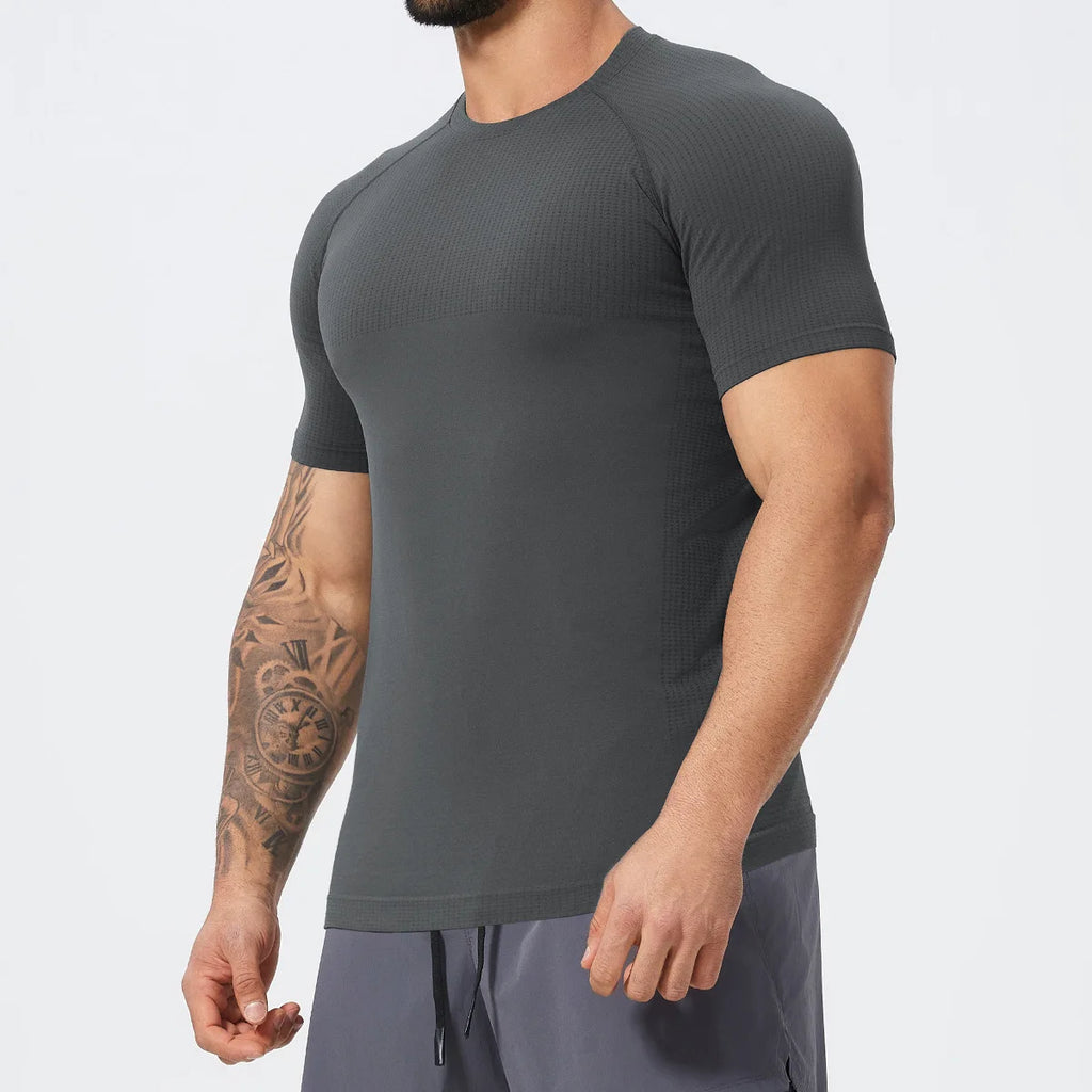 Spring/Summer Men's Sports Fitness Muscle Slimming Short Sleeve Training Outdoor Basketball Running Seamless T-shirt