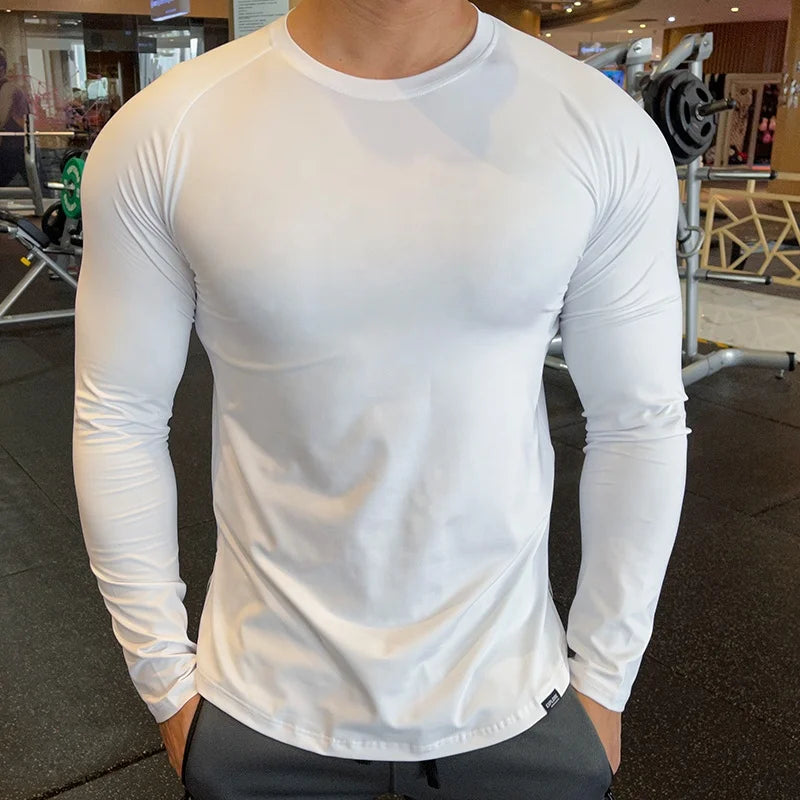 Compression Shirts Athletic Fitness Club Shirt High Elastic Fitness Side Open Scoop Bottom Men's Shirt