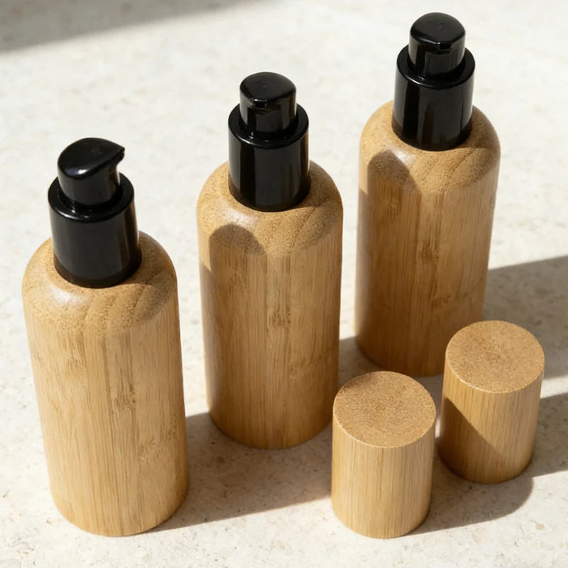 15ml-120mlfull Bamboo Pump Bottle Cosmetic Packaging Pump Sets Bamboo Pocket Spray Bottle Lid Oil Lotion Bottles
