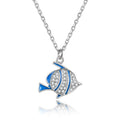 Fashion Trendy 925 Sterling Silver Necklaces 3A Cubic Zirconia Blue Enamel Fish Necklace for Women