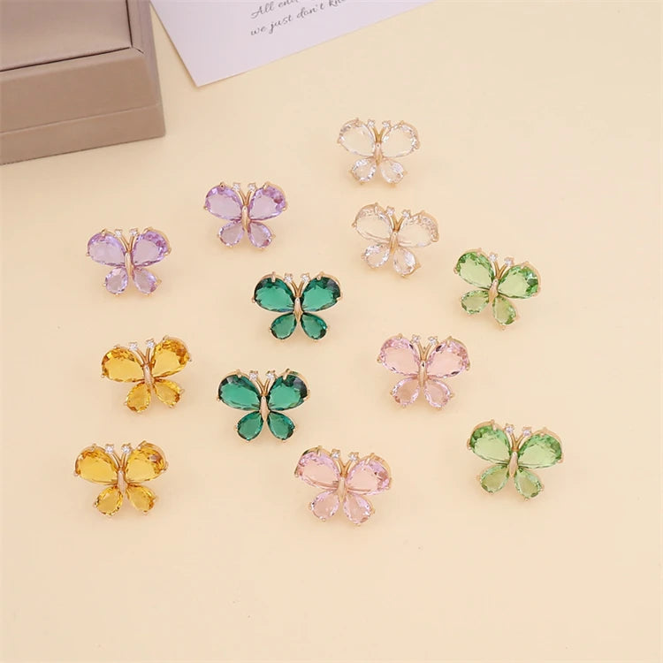 New Fine 925 Sterling Silver Zircon Butterfly Earrings Fashion 18k Gold Non-fading Butterfly Stud Earrings for Women