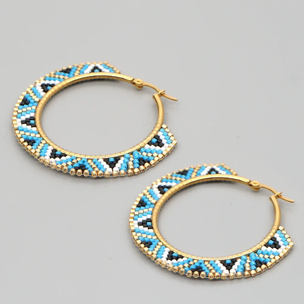 Simple Bohemian South American National Style Geometric Miyuki Seed Beads Handmade Beaded Bead Hoop Earring