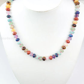 Wholesale Handmade 7 Chakra Knot Beaded Necklaces Healing Jewelry Gemstone With Stainless Steel Findings 5x8mm 48CM 18.5Inch