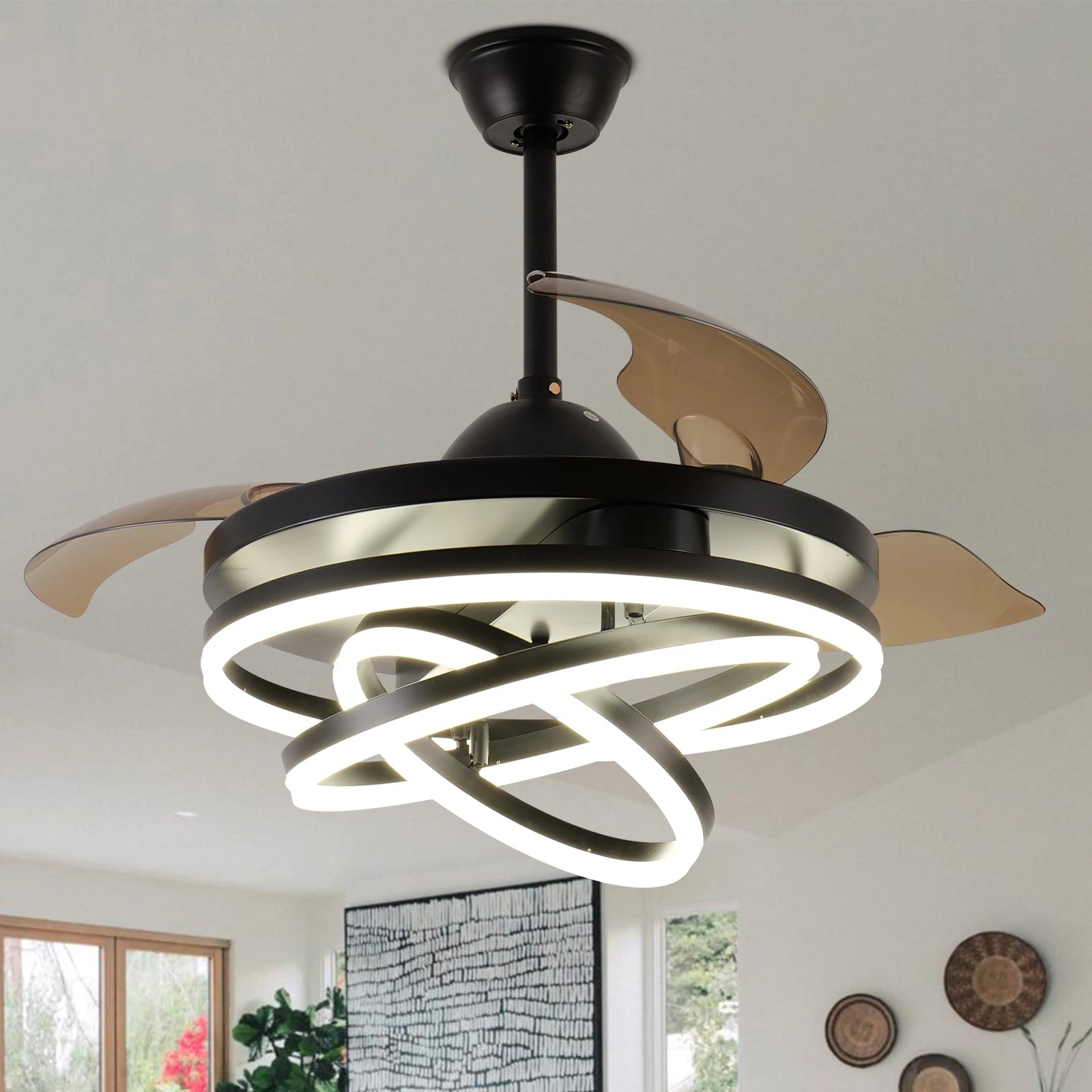 Retractable Remote Control Chandelier Ceiling Fan with Light Modern Pendant Fans with Stylish Lighting Features