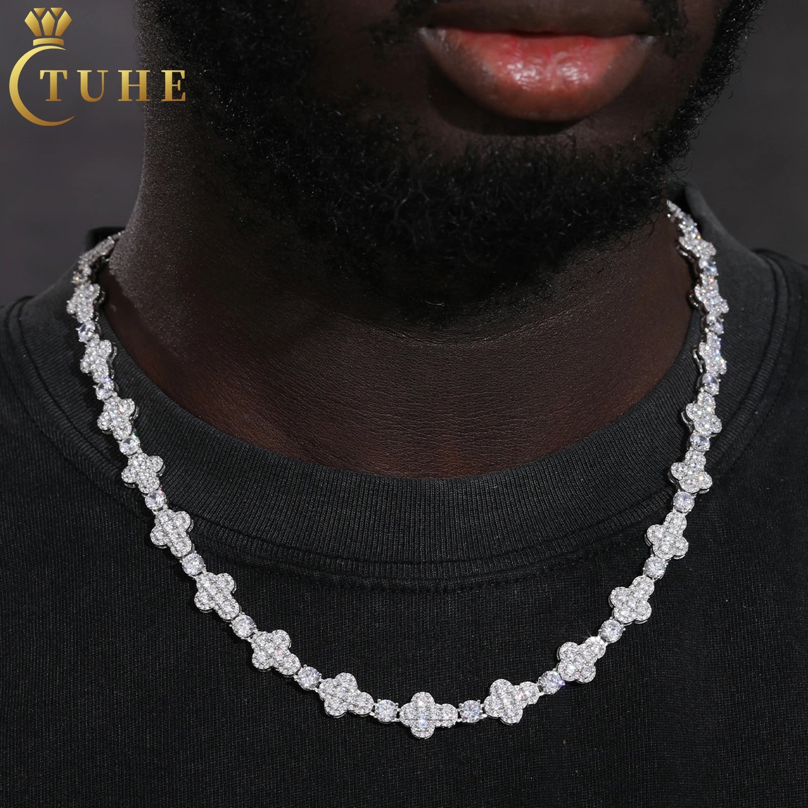 New Cross Collection 10mm White Gold Plated 925 Sterling Silver VVS Moissanite Diamond Iced Out Cross Necklace With Big Gemstone