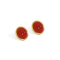 HED1266 Geometry Oval Created Agate Solid 925 Sterling Silver Stud Earrings Vintage Red Agate Earrings