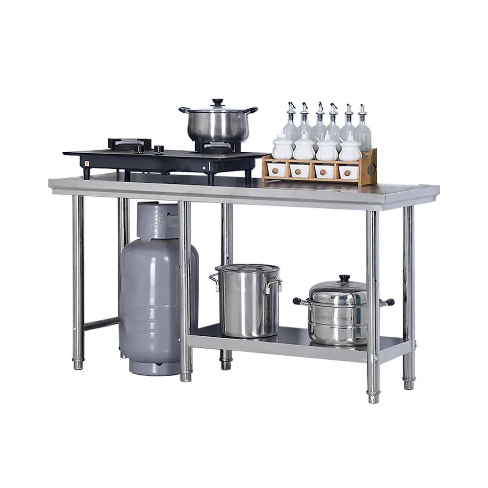 Brushed Stainless Steel Kitchen Workbench Inox Worktable with Open Base for Hotel and Restaurant Gas Tank Supplies