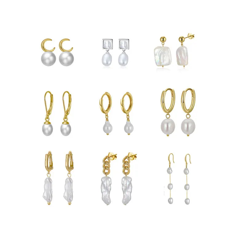 BGPE Pearl Earrings Wholesale 925 Sterling Silver 14K Gold Plated Cultured Freshwater Pearl Dangle Drop Earrings for Women Girl