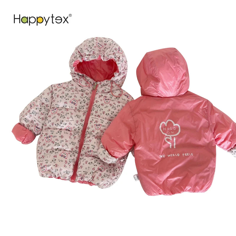 Hot Sale Winter Windproof Soft Warm Casual Cute Cartoon Reversible Light Weight Down Jacket for Kids With Hood for Girls Boys