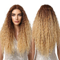 Japan Fiber Long Curly Gradient Brown Blonde Lace Front Wigs for Women Middle Part Wavy Synthetic Wig Cosplay Daily Hair