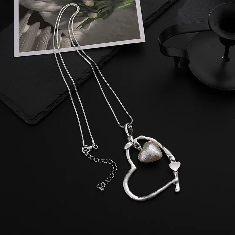 TongLing Wholesale American European Style Fashion Jewelry Double Pearl Heart love Necklace for Mother's Day Gift