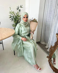 Eid Collection 3 Piece Satin Finish Alara Abaya Perfect Occasion Abaya for Women Wear Muslim Abaya Dress