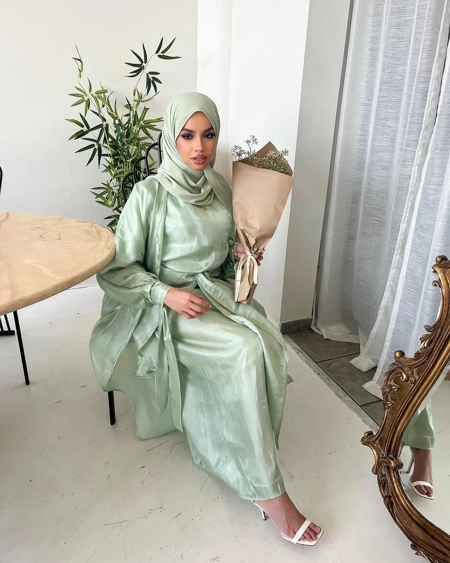 Eid Collection 3 Piece Satin Finish Alara Abaya Perfect Occasion Abaya for Women Wear Muslim Abaya Dress