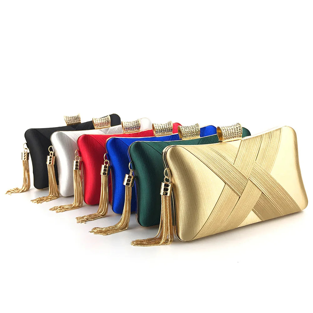 Wholesale Green Evening Clutch Bag Tassel Diamond Fashion Metal Handbag for Party Wedding Polyester Lining