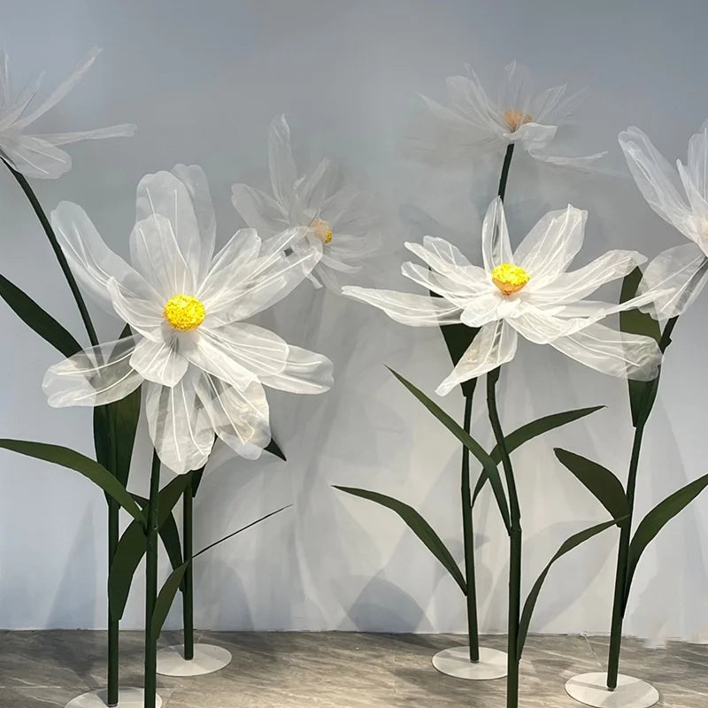 Wedding Large  Road Lead Large Daisy Flowers Props Rose Silk  Yarn Big Scene Layout Organza Artificial Flower Giant Flower Stand