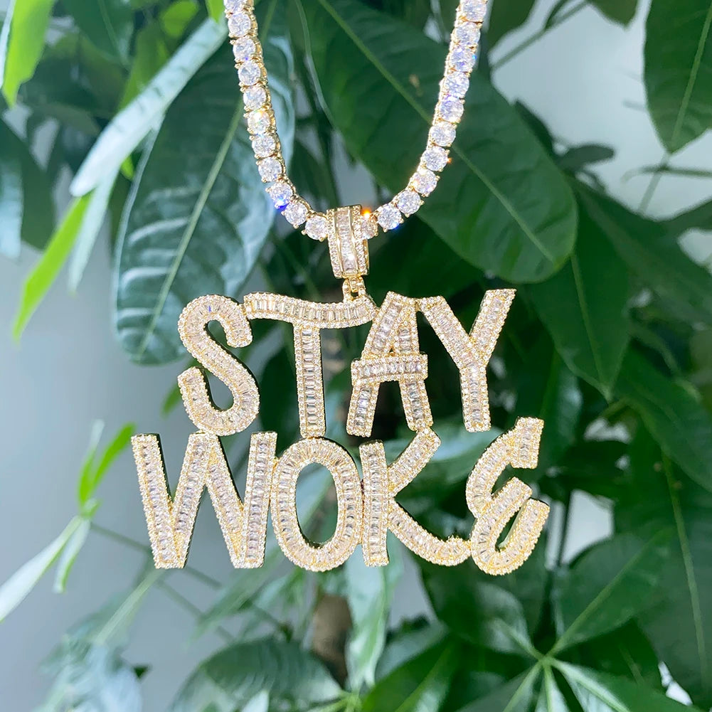 I Can't Breath Iced Out Baguette Initials Letters Men's Hip Hop Name Plate Letters Necklace BLM Custom Name Jewelry