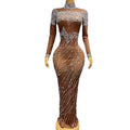 2023 Elegant Perspective Rhinestones Mesh Dinner Gown Lady Sequin Long Cocktail Dress Women Sexy Diamond Party Evening Dress