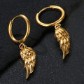 Tarnish Free Waterproof Gold Plated Stainless Steel Angel Wing Earrings for Jewelry Making Custom Small Round Hoop Earrings