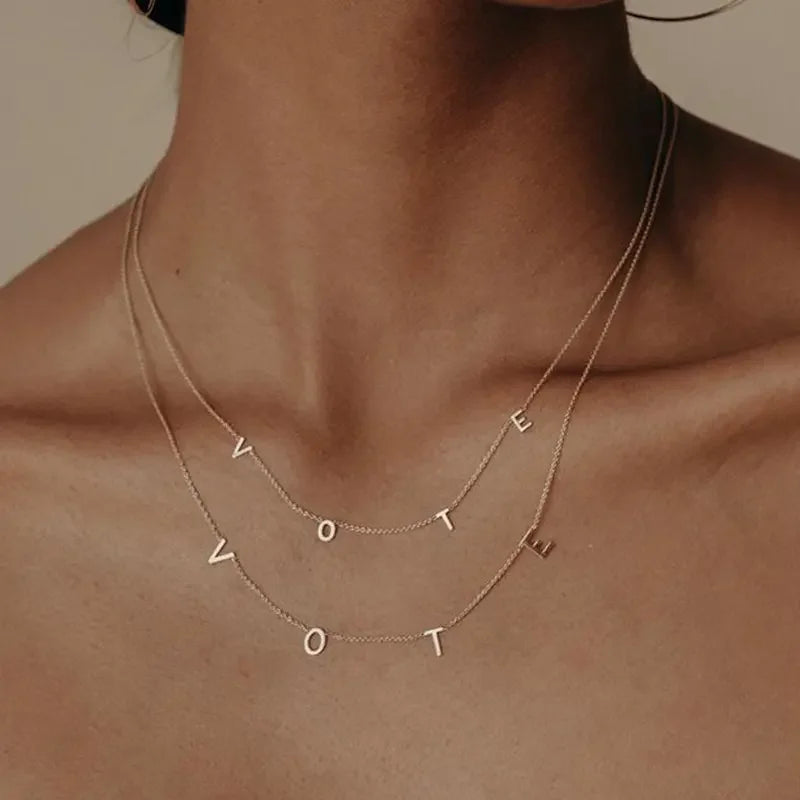 Fashion Personalized Jewelry Stainless Steel Custom Gold Plated Vote Pendant Letter Necklace for Women