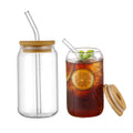 Online Top Sell Low Moq Drinking Beer Glasses Can Shaped Glass Cups With Bamboo Lid and Straw