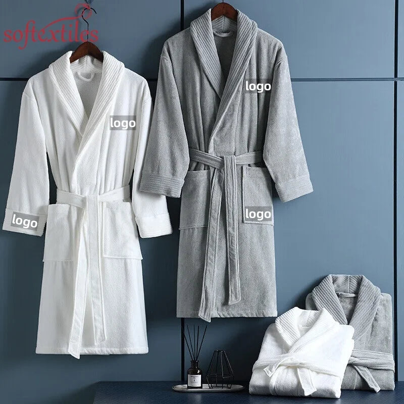 Customizable Unisex Bathrobe Wholesale Cut Pile Soft 100% Cotton Luxury Bath Robe